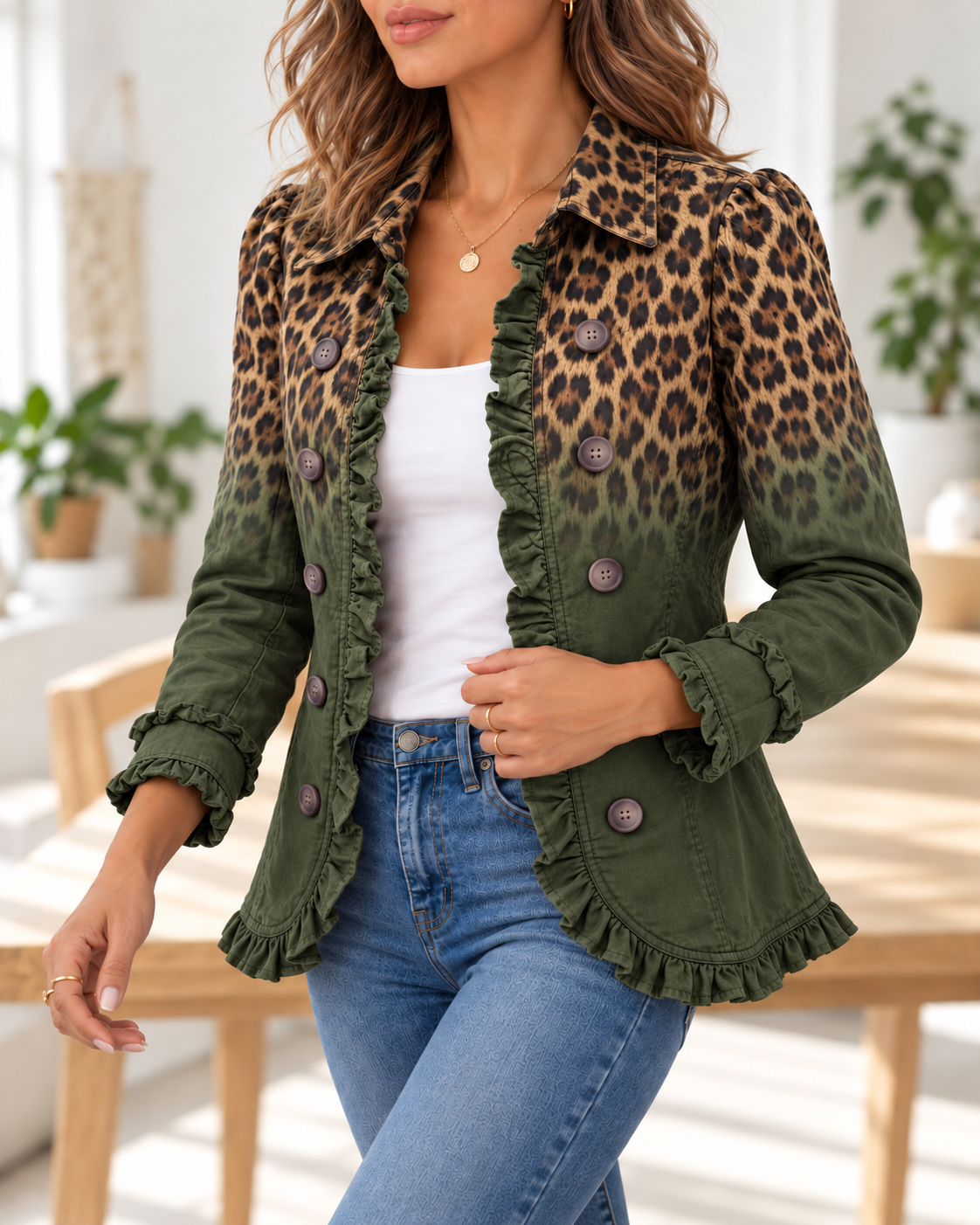 Rowena · Chaqueta leopardo verde