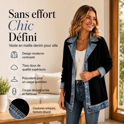 Camila | Abrigo Elegante de Punto Acanalado con Detalles de Denim