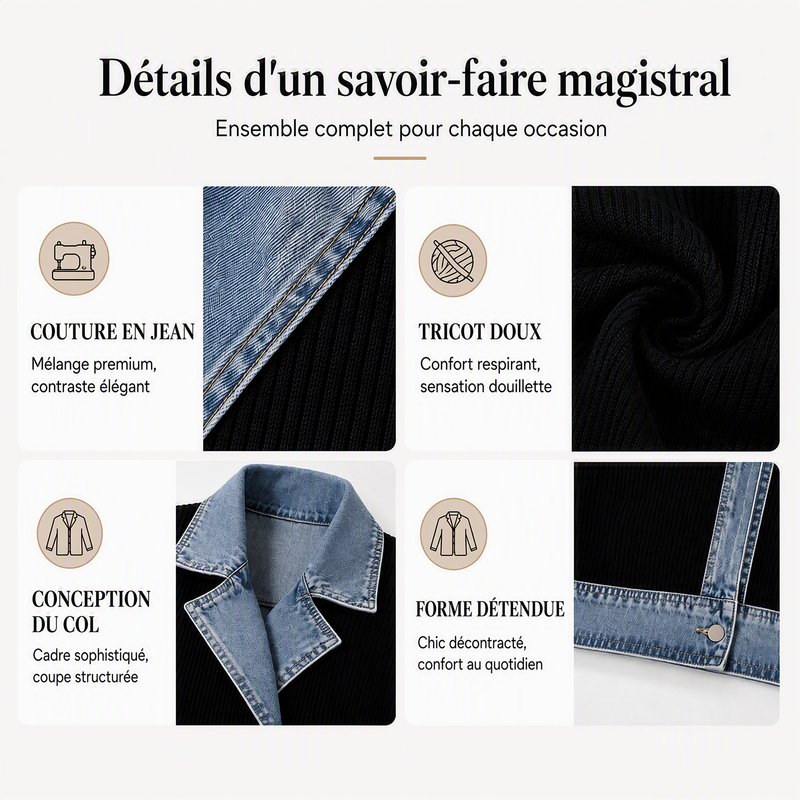 Camila | Abrigo Elegante de Punto Acanalado con Detalles de Denim