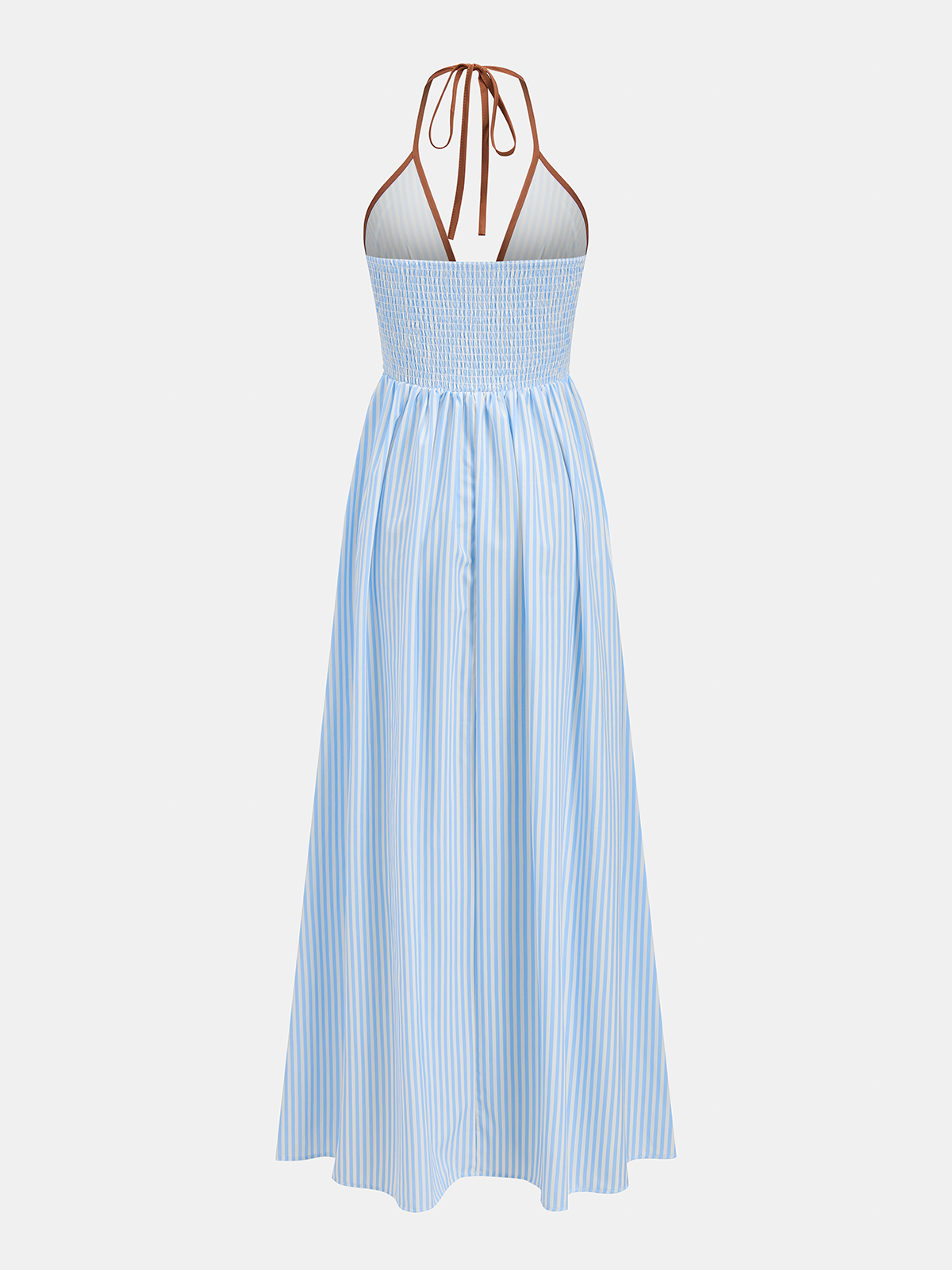 Deep V Neck Halter Striped Midi Dress