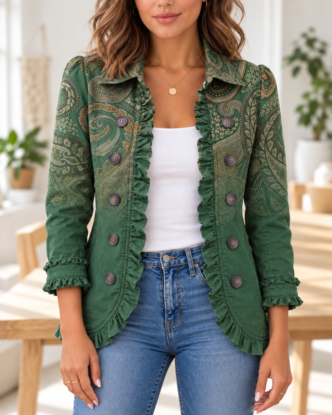 Jemara · Chaqueta paisley verde