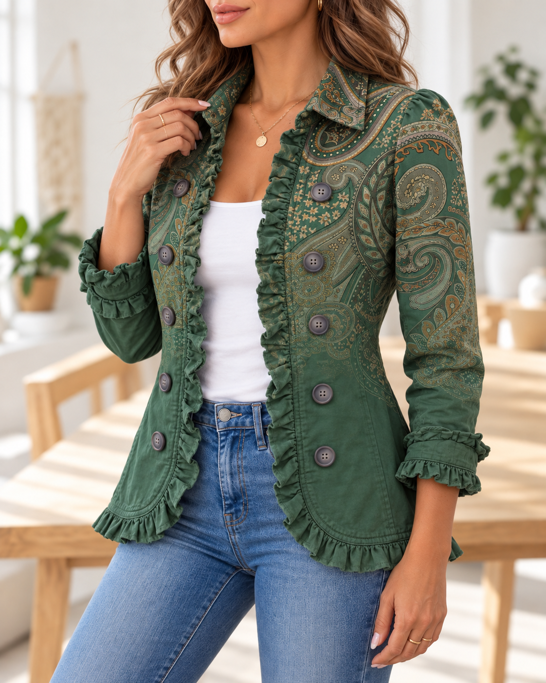 Jemara · Chaqueta paisley verde