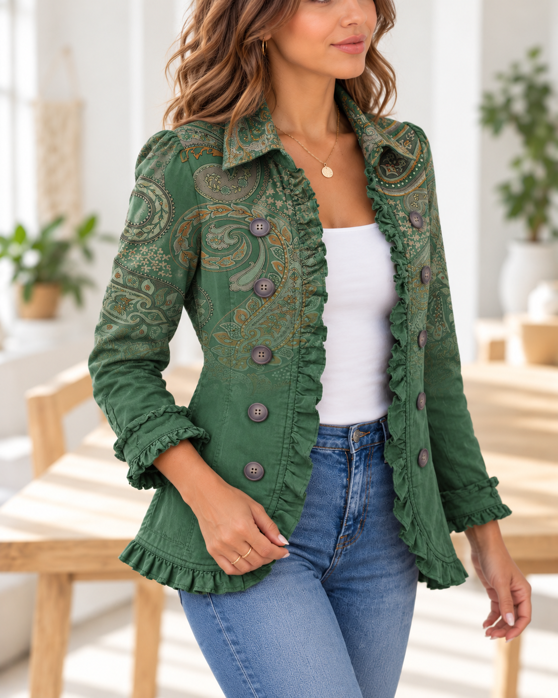Jemara · Chaqueta paisley verde