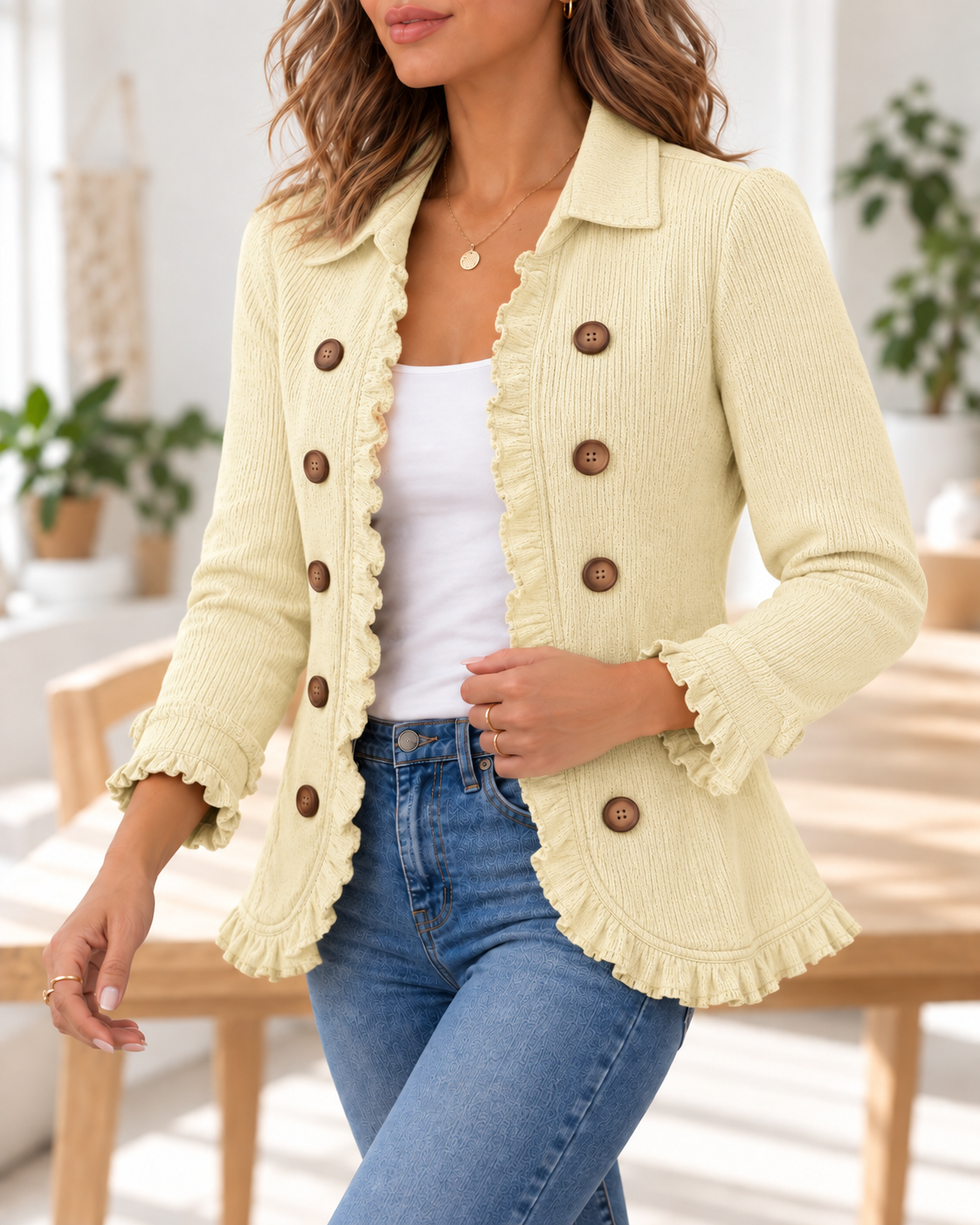 Lillian · Chaqueta canalé crema