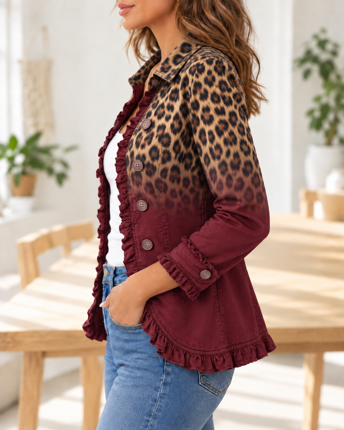 Talia · Chaqueta leopardo vino