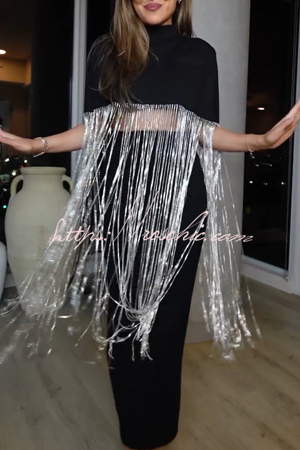 New Level Shiny Tassel Stand Neck Crop Cape Blouse (Shipped Within 24 Hours)