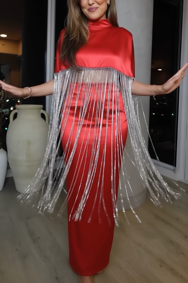 New Level Shiny Tassel Stand Neck Crop Cape Blouse (Shipped Within 24 Hours)