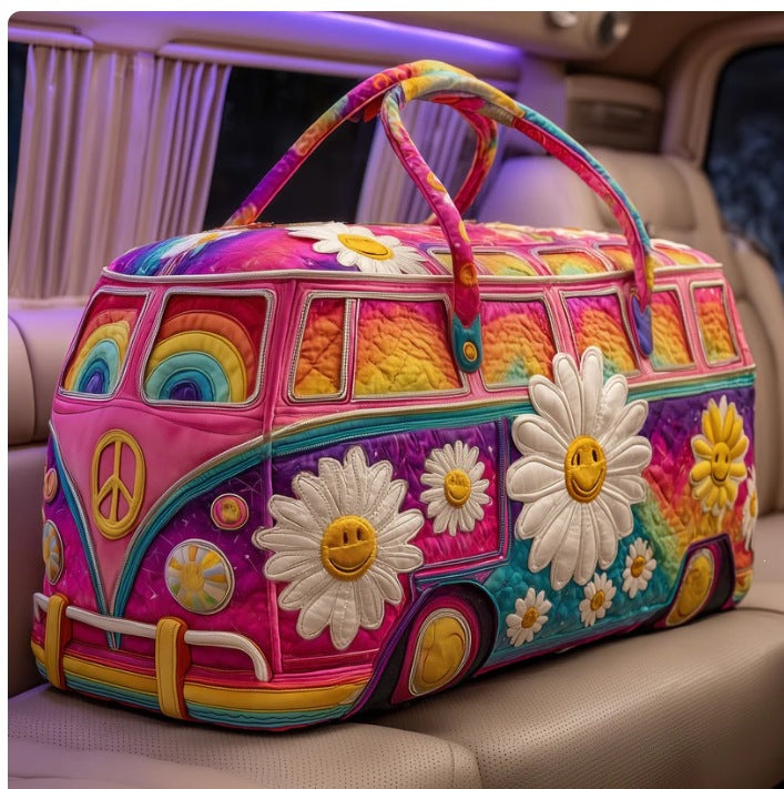 Alegría · Bolsa de viaje furgoneta rosa con margaritas