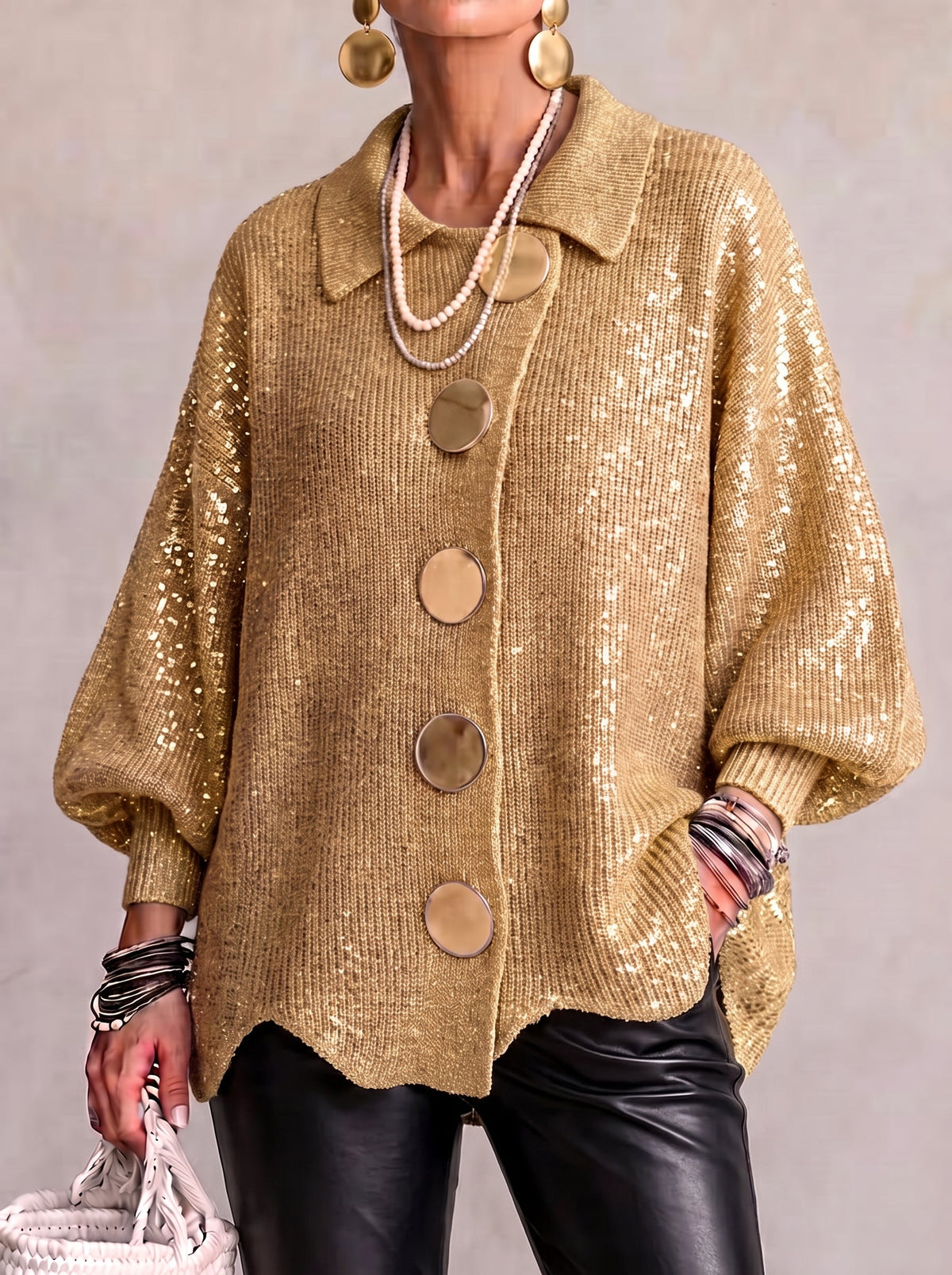 Celestina - Cárdigan Oversize con Botones Dorados