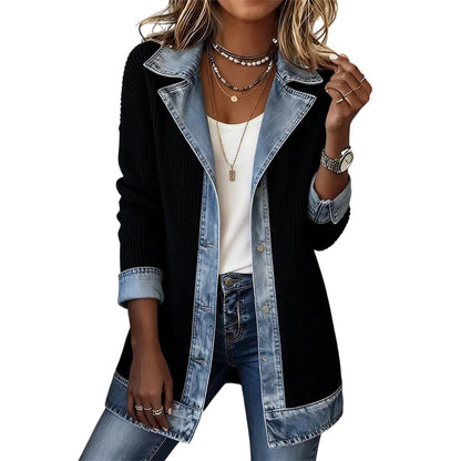 Camila | Abrigo Elegante de Punto Acanalado con Detalles de Denim