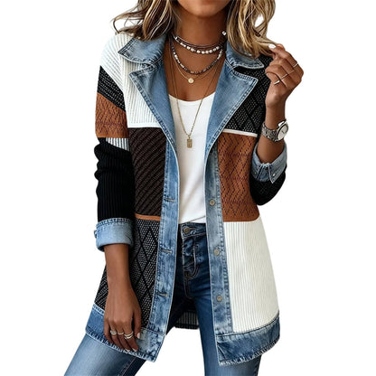 Camila | Abrigo Elegante de Punto Acanalado con Detalles de Denim