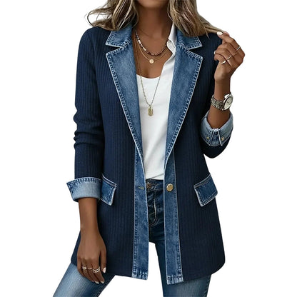 Camila | Abrigo Elegante de Punto Acanalado con Detalles de Denim